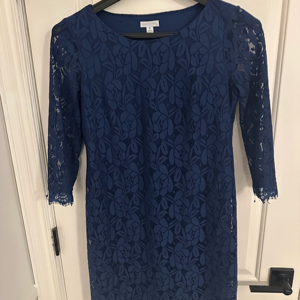 London Times Navy Lace Dress